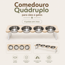 Comedouro Quadruplo em Inox Para Gatos e Cachorros