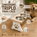 Comedouro Triplo em Inox Para Gatos e Cachorros