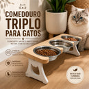 Comedouro Triplo em Inox Para Gatos e Cachorros